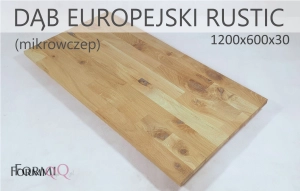 Blat do biurka drewno dąb europejski rustic 1200x600x30 z zacięciem 45 st